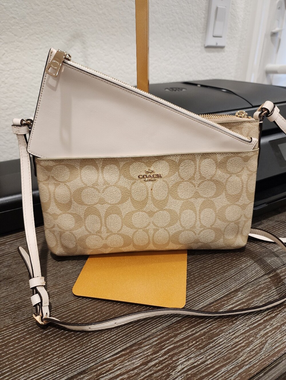 Coach Signature Tan Crossbody Bag with White Trim - Picture 5 of 16